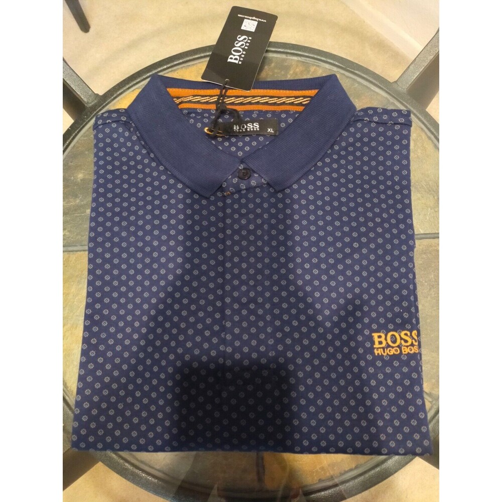 Hugo Boss Blue Flowered Polo Short Sleeve T-Shirt Size X-Large